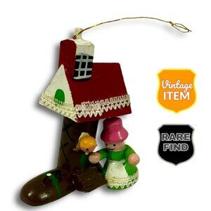 Vintage Santa Christmas Tree Wooden Ornament Train In Boot Russ Berrie
